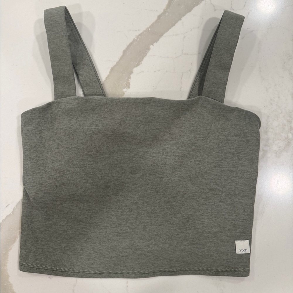 Vuori Green Square-Neck Crop Top with Wide Straps
